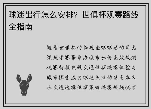 球迷出行怎么安排？世俱杯观赛路线全指南