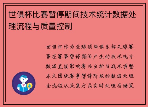 世俱杯比赛暂停期间技术统计数据处理流程与质量控制